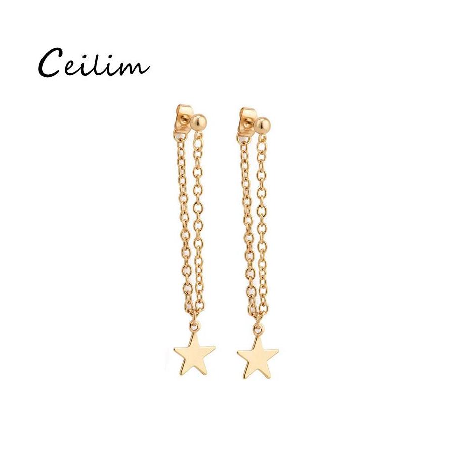 

Stud Tassel Gold Color Star Design Chain Angle Long Earrings Statement Dangle For Wedding Party Jewelry Wholesale Drop Delivery Otgnz