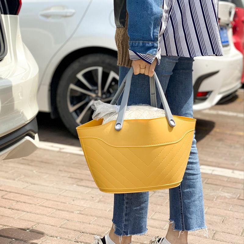 

Shopping Bags Woman Bag Rubber Colored Shopper Portable Handbags Recycling Tote Large Capacity Waterproof Cosmetic Organizer, Orange