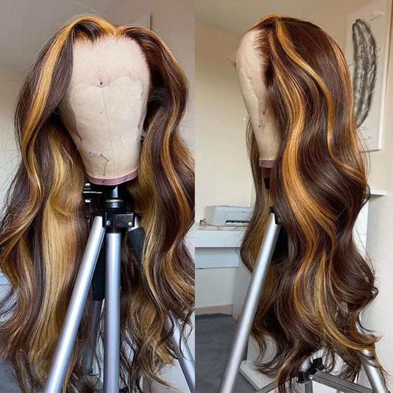 

Body Wave 30 Inch Highlight 13x6 Lace Wig Human Hair Wigs Honey Blond Water Colored Ombre T Part Frontal For Women, 13x1 lace wig