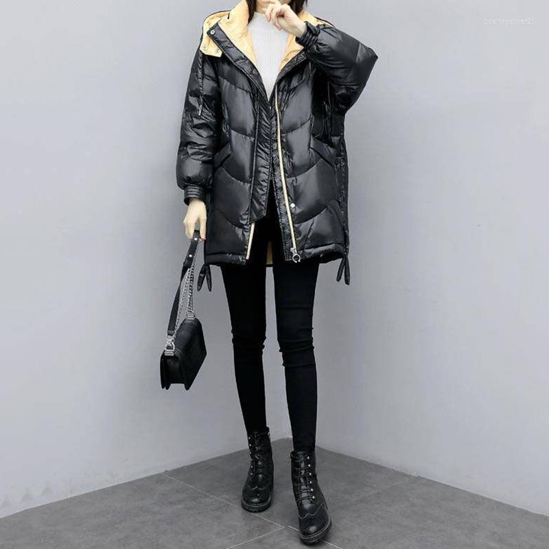 

Women' Trench Coats Bright Face Down Cotton Padded Jacket Women' 2023 Medium And Long Hooded Winter
