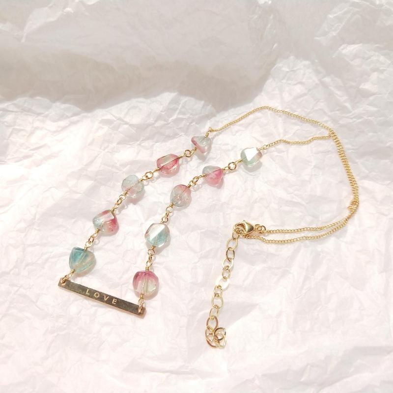 

Chains Lii Ji Natural Watermelon Tourmaline 14K Gold Filled Chain Necklace 40 5cm Real Stone Approx 6mm Handmade Jewelry For Women G