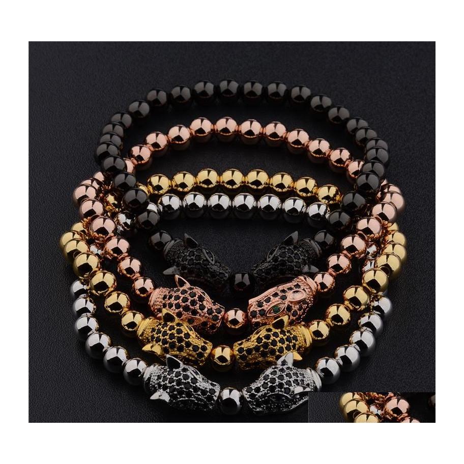 

Charm Bracelets Men Bead Double Leopard Head Cz Zircon Charms Bracelet Copper Drop Delivery Jewelry Dhcmb