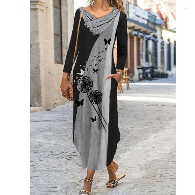 

Casual Dresses Women Autumn And Winter Print Long Sleeve Dress, Gray