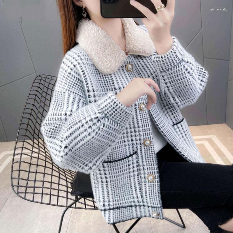 

Women's Knits Imitation Collar Jacket Women Overcoat 2023 Autumn Winter KniSweater Cardigan Coat Female Outwear Casaco, Black