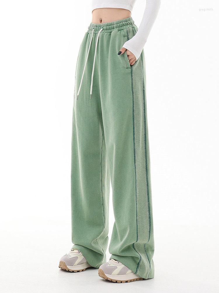 

Women' Pants Pleated Drawstring Tie Up Women Sweatpants Autumn Winter Sport Style High Waist Trousers Female Loose Wide Leg Vinatge, Green