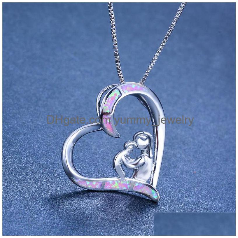 

Pendant Necklaces Boho Female Big Love Heart Pendants White Blue Fire Opal Necklace Vintage Mom Baby Kids Family For Womenpendant Dr Dhet2
