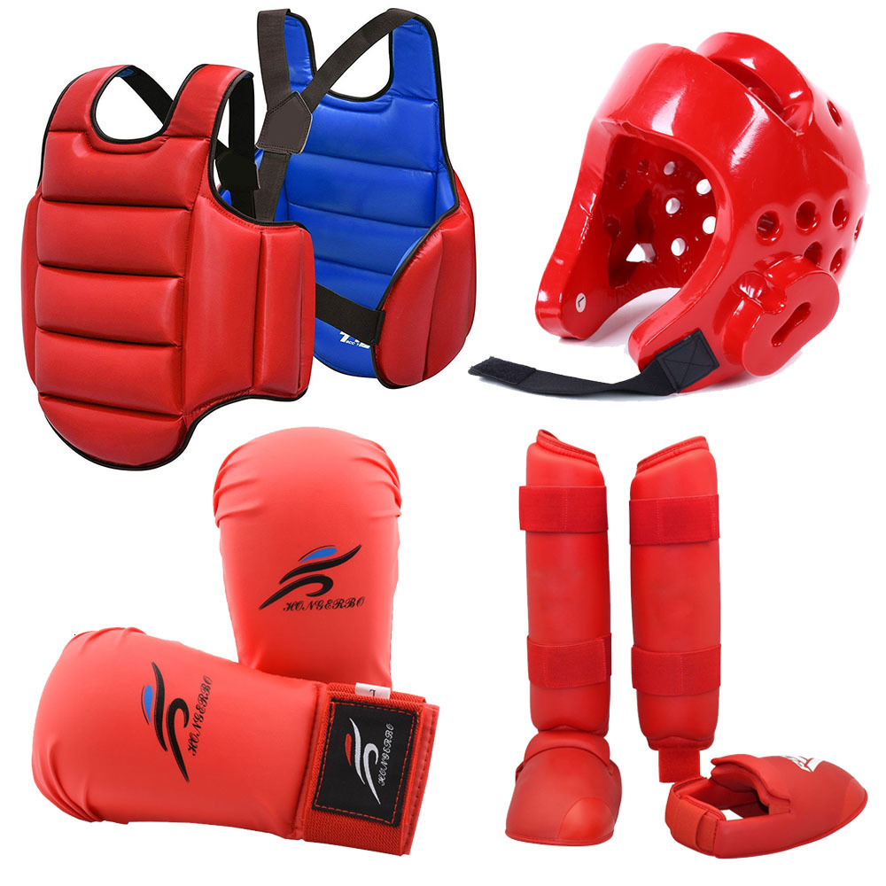 

Protective Gear Karate Gloves Taekwondo Dobok Sparring Gear Uniform Set Helmet Shin Guards Boxing Equipment MMA Team Chest Suit Body Protection 230203