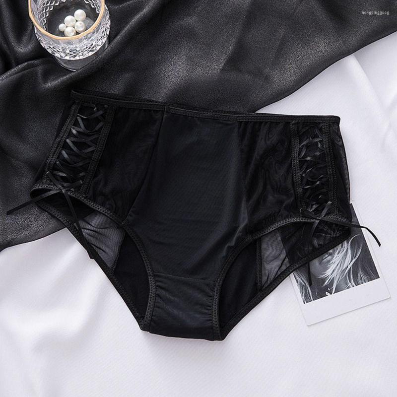 

Women's Panties Vintage Bow Bandage Seamless Women Girl Transparent Mesh Underwear Fashion Briefs Breathable Middle Waist Underpants, Black-l