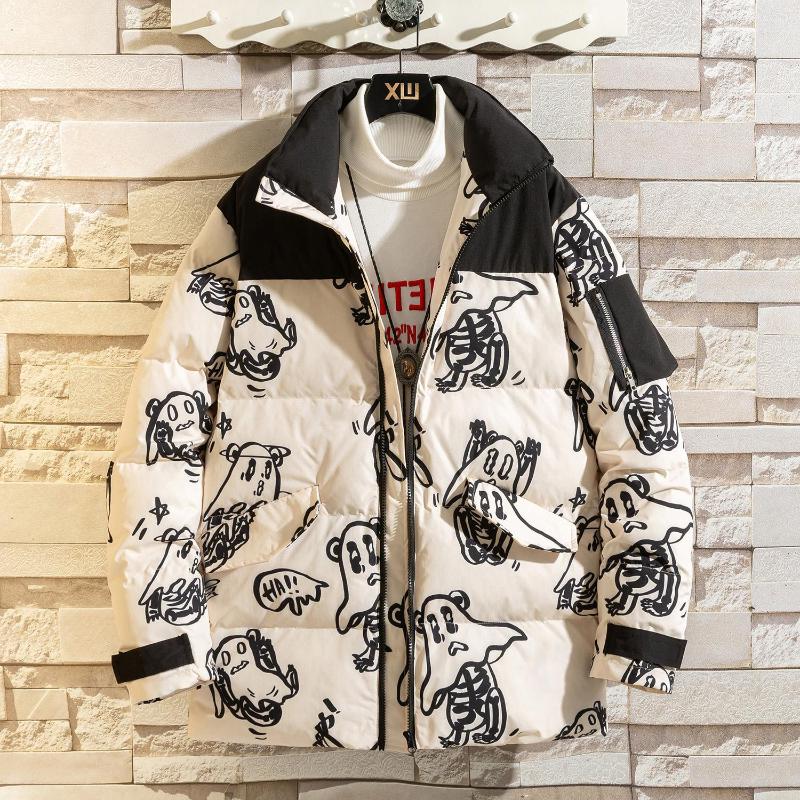 

Men's Down 2023 Winter Cotton-padded Coats Men Printed Pattern Warm Thicken Bomber Jacket Fashion Causal Thick Outerwear Male Clothing 4XL, Beige