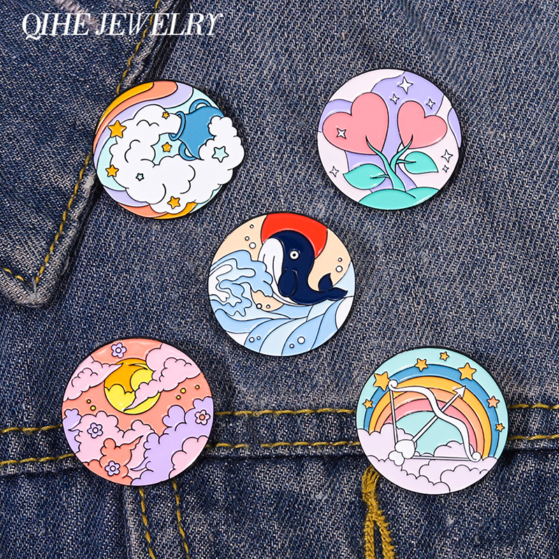 

Scenery Brooch Enamel Pin Sunset Rainbow Seaside Whale Natural Badge Metal Lapel Pin Backpack Accessories Gift Friends Jewelry