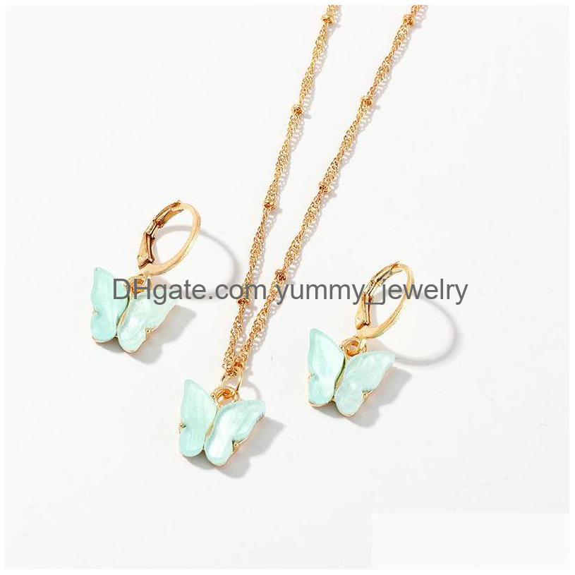 

Earrings Necklace Butterfly Pendant Necklaces And Set For Women Girls Fashion Pink Gold Elegant Choker Sweet Jewelry Gift Drop Del Dh1Ze, See show