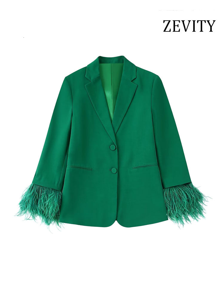 

Women's Suits Blazers Zevity Women Fashion With Feathers Front Buttons Blazer Coat Vintage Long Sleeve Flap Pockets Female Outerwear Chic Veste 230203, Black