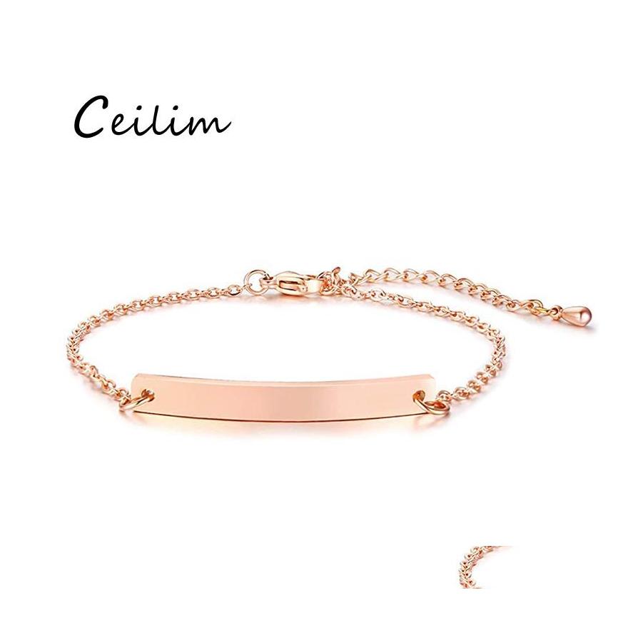 

Link Chain High Quality Stainless Steel Curved Blank Bar Charm Bracelets Jewelry Custom Engraving Bracelet For Women Fashion Drop De Otybo