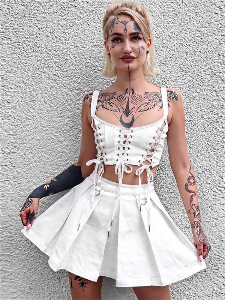 

Women' Tanks & Camis Retro Lace Up Gothic Grunge White Mall Goth Punk Hip Hop Sexy Women Crop Tops 90s Streetwear Backless Fashion Outfits