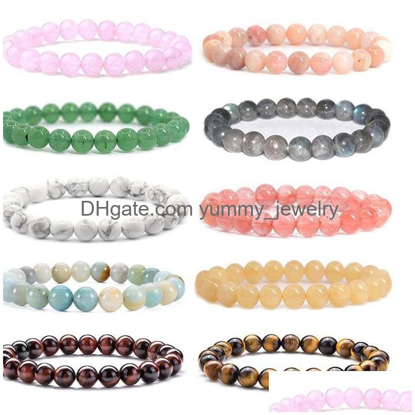 

Beaded 8Mm Fashion Strands Luxury Natural Stone Healing Crystal Stretch Bracelet Handmade Precious Gemstone Round Bracelets Jewelry Dhorh