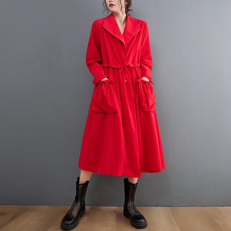 

Casual Dresses Black Vintage Drawstring Pocket For Women Fashion Long Sleeve Loose Dress Elegant Clothes Spring Autumn 2023