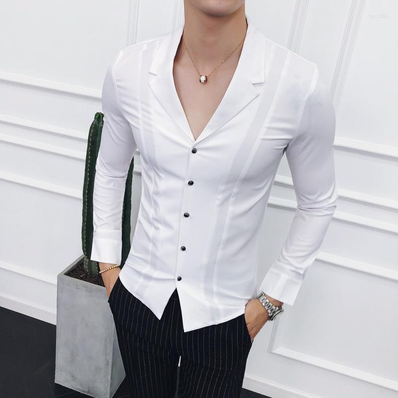 

Men's Casual Shirts Korean Fashion Men Slim Fit Long Sleeved Design Social Blouse, A172 black