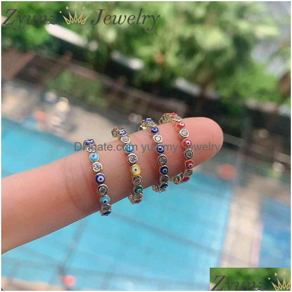

Charm Bracelets 10Pcs Colorf Enamel Shape Adjustable Gold Color Zircon Turkish Eye Open Ring Statement Jewelry Drop Delivery Dhue7