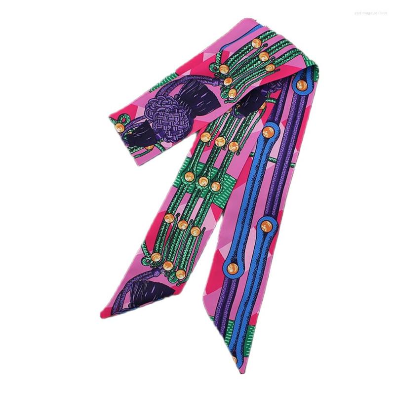 

Scarves 95cm 5cm Chain Printed Hijab Strap Small Scarf Women Silk Luxury Headband Long Bag Accessories Ribbons