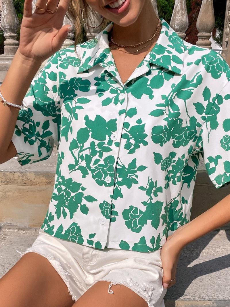 

Women' Jackets Women Wear Leisure Vacation Style Versatile Fashion Printed Shirt Top FashionWomen, Green