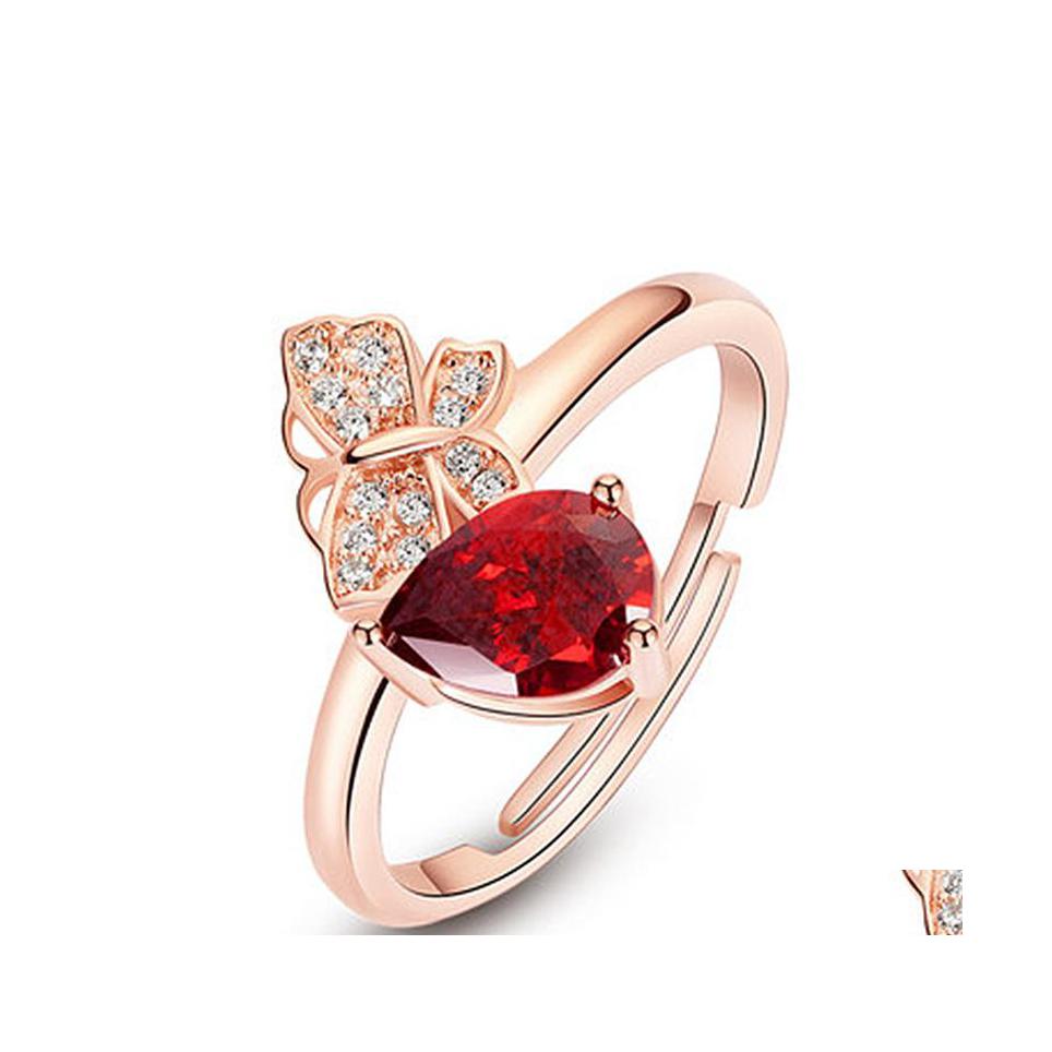 

Band Rings Design Fashion Jewelry Opening Zircon Butterfly Ring Luxury Shining Love Sier Ruby Simple Trendy Personality Luckyhat Dro Dhlnc