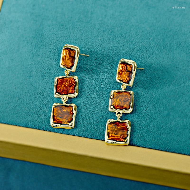 

Hoop Earrings Korea East Gate Fashion Geometric Square Golden Sunset Gentle Long Sweet Beauty