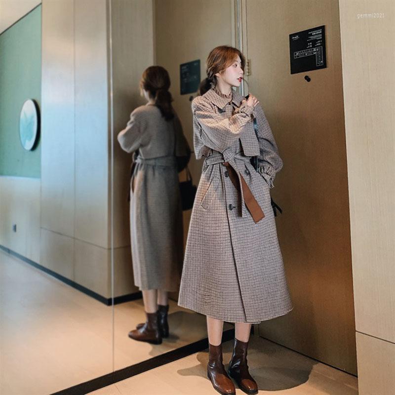 

Women's Wool Women Elegant LongCoat Autumn And Winter Double Breasted Plaid Woolen Coat Female Classic Outware, 01