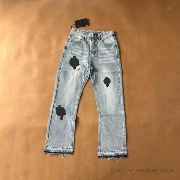 

Designer Mens Jeans Ch Washed Into Old Straight Jean Hearts Splash-ink Loose Cross Printed Casual 23size 28-36