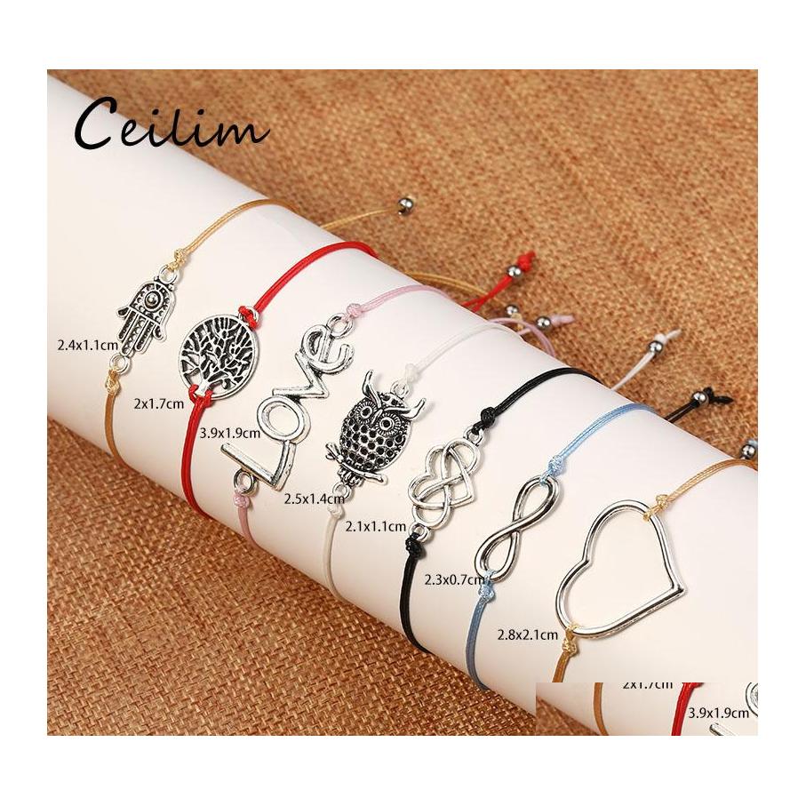 

Charm Bracelets Bohemian Heart Love Infinite Couples For Women Men Black Red Wax Rope Hand Life Of Tree Owl Pendant Bracelet Friend Otpzl