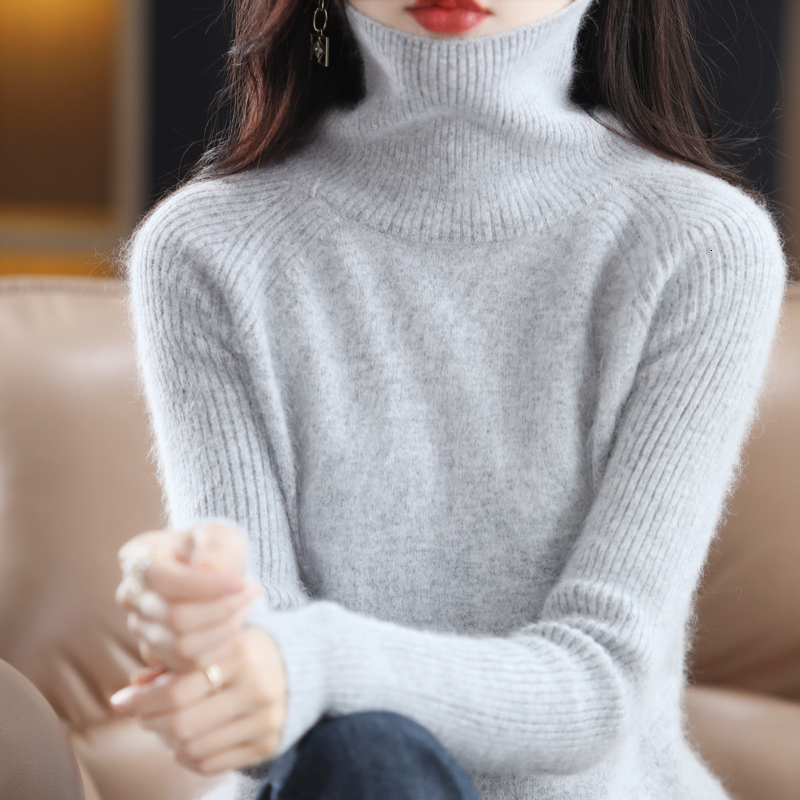 

Women's Sweaters Autumn and Winter Sweater 100 Mink Cashmere High Neck Knitted Pullover Korean Fashion Soft Top 230203, Black