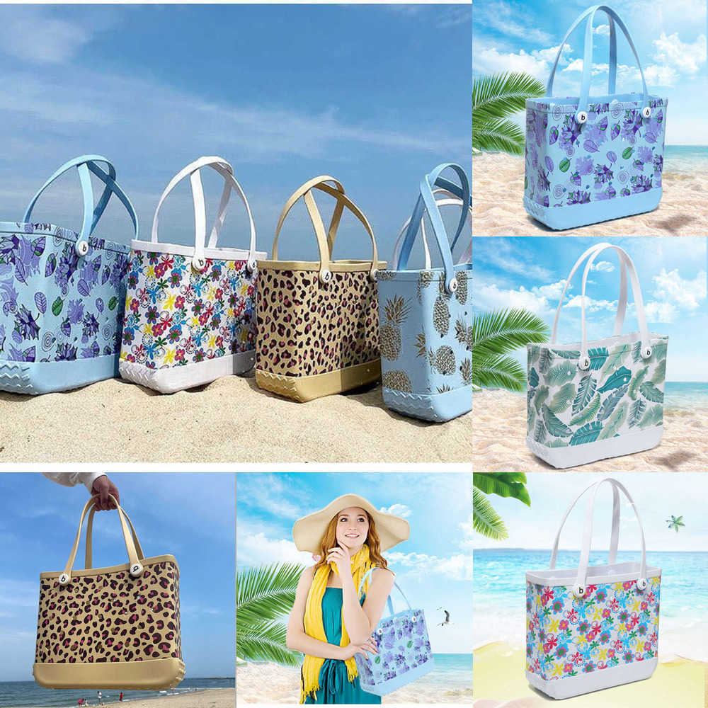 

designer beach bags New Fashion Outdoor Printed Eva tote bages Portable Storage Hole Large Capacity Basket Satchel shoulder handbag wallet 230203, The flower is white