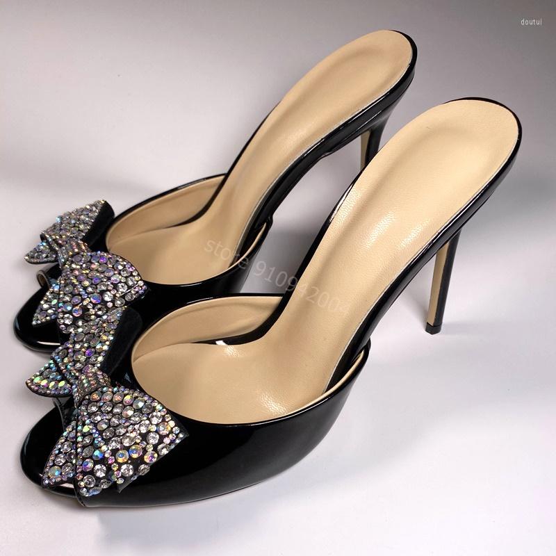 

Sandals Women Patent Leather Thin High Heels Shoes Black Sexy Outside Slipper Fashion Wedding Cyrstal Bowtie Stiletto, More accessories