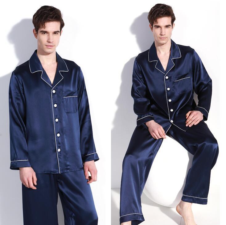 

Men's Sleepwear Men Good Quality 100 Pure Silk 16 momme satin silk Pajama Set Nightgown  XL 2XL YM009 230202, Wine red