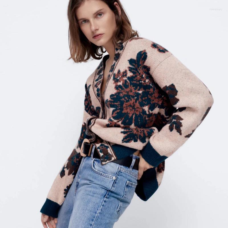 

Women' Knits AYUALIN Boho Women 2023 Button Jacquard Knitted Cardigan Sweater Vintage Long Sleeve V Neck Female Coat Outerwear Chic Tops, Gray