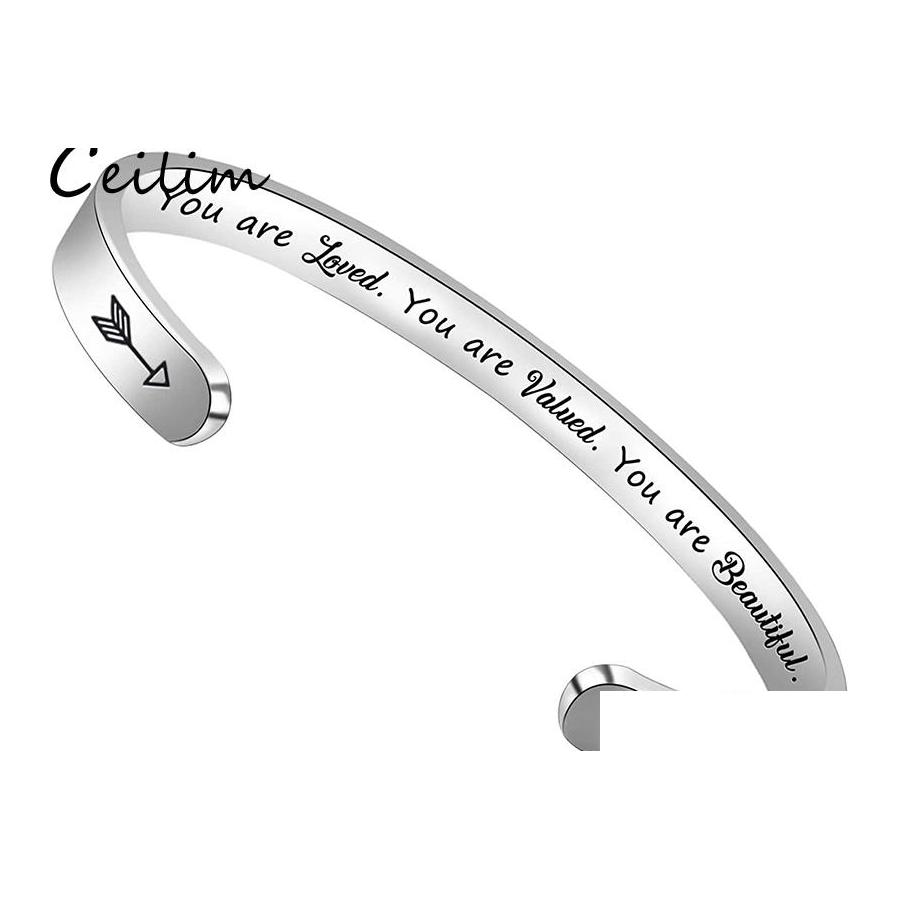 

Bangle Stainless Steel Open Cuff Bracelet You Are Loved Personalized Letter Initial Bracelets For Women Drop Delivery Jewelry Ot29Y