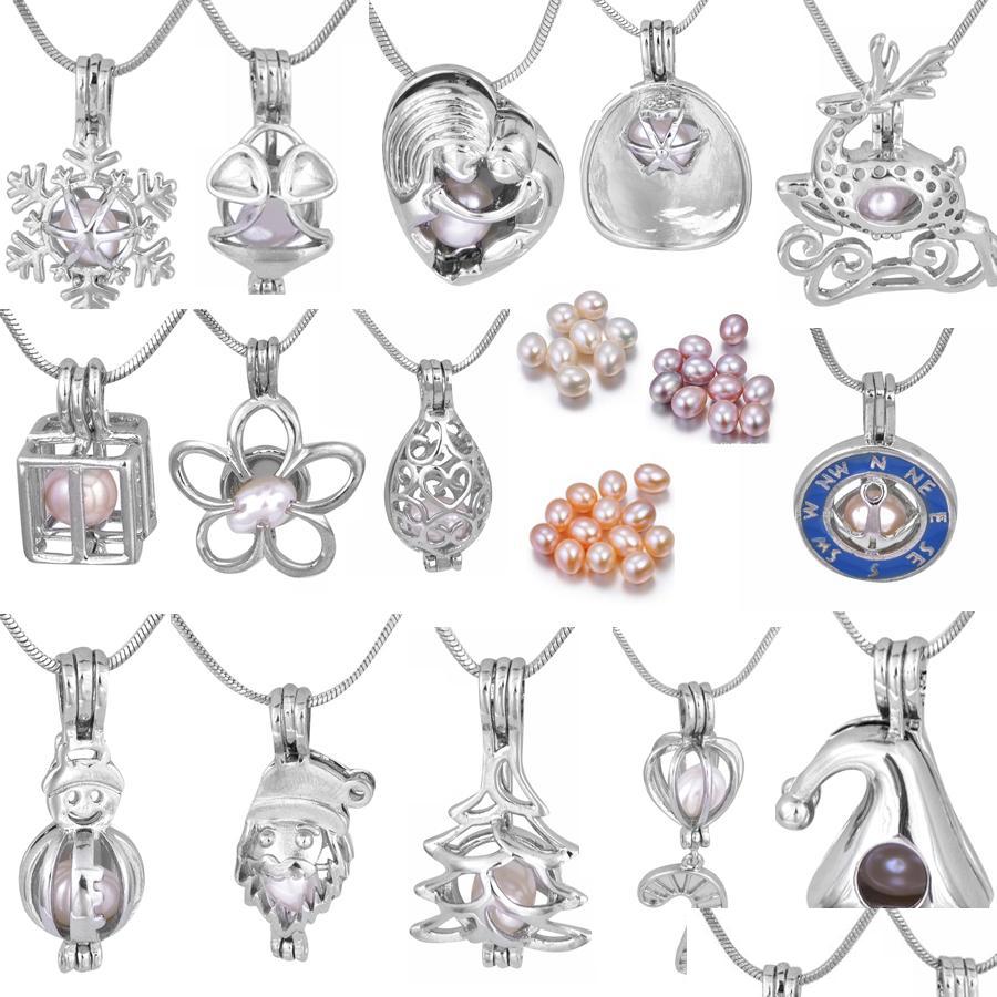

Pendant Necklaces Christmas Series Rice Pearl Cage Charm Locket Bijini/Helmet/Snowflake/Santa Claus/Snowman/Christmas Hat Wholesale Dhoxv