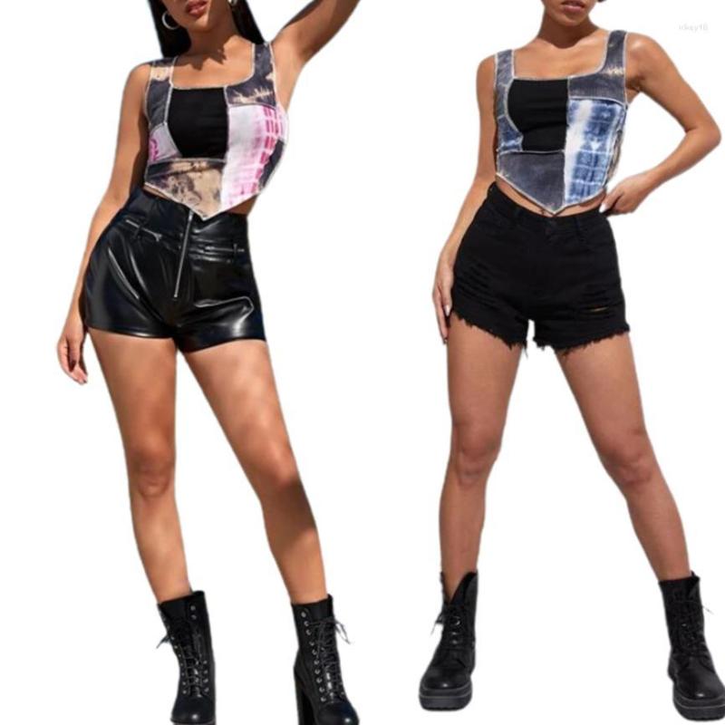 

Women's Tanks Women Summer Irregular Patchwork Tank Top Adults Sexy Sleeveless Tie-dye Square Collar Pullover, Blue