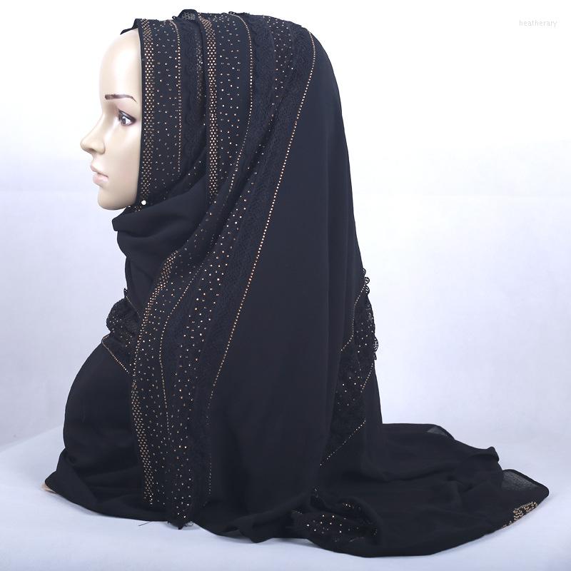 

Ethnic Clothing Chiffon Lace Stitching Long Scarf Shawl Muslim Hijabs Wrap Modest Islam Women Headwear Middle East Diamond Dubai Turkey