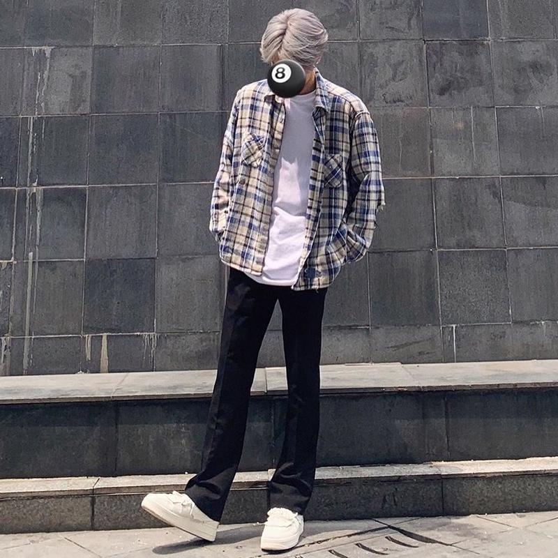 

Men Shirts Womens Plaid Flannel Casual Retro Long Sleeve Shirt Coat Cotton with Holes, Blue