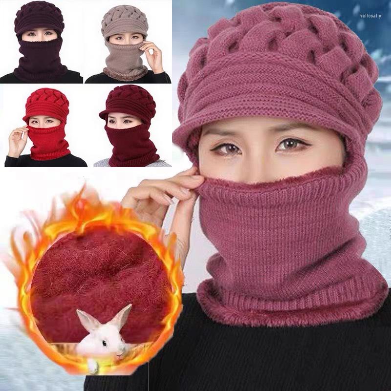 

Berets Coral Fleece Winter Hat Beanies Women's Scarf Warm Breathable Wool Knitted For Mom Double Layers Protection Caps, Grey