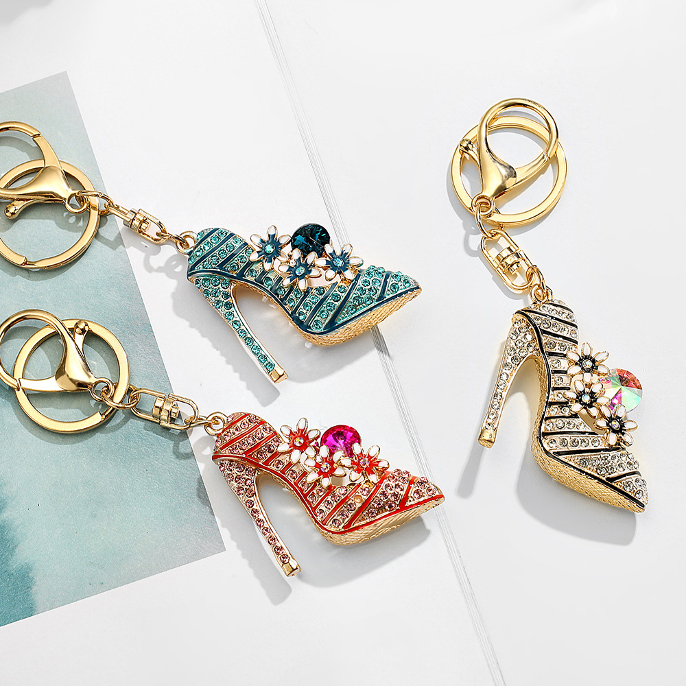 

European Bag Pendant Diamond Flower High Heels Metal Keychains Little Creative Gifts Hanging Ornaments