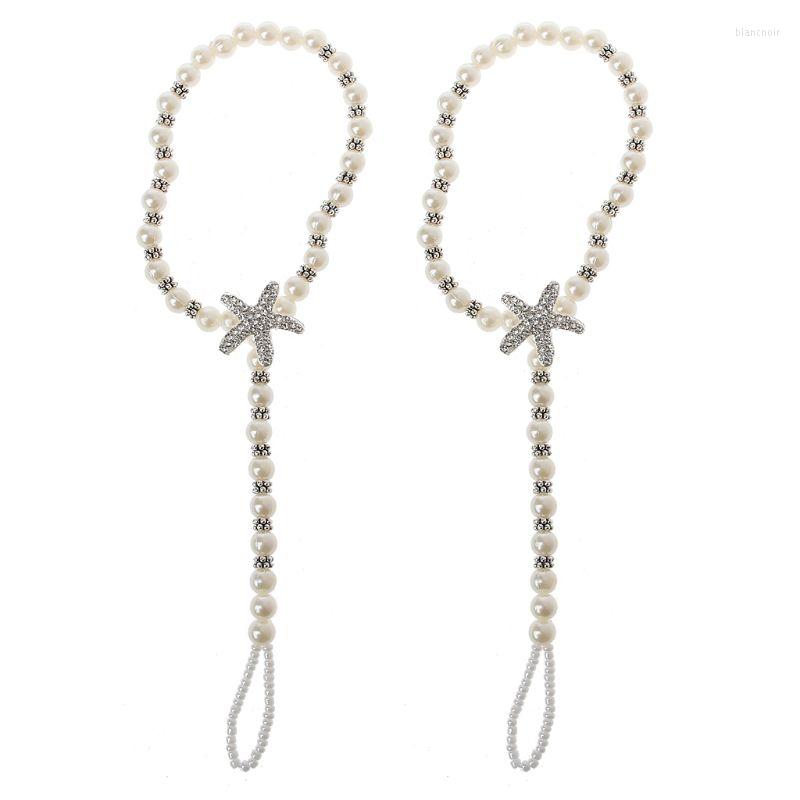 

Anklets Elegant Pearl Ankle Chain 2 Pieces Bracelets Feet Chains For Dancing Party