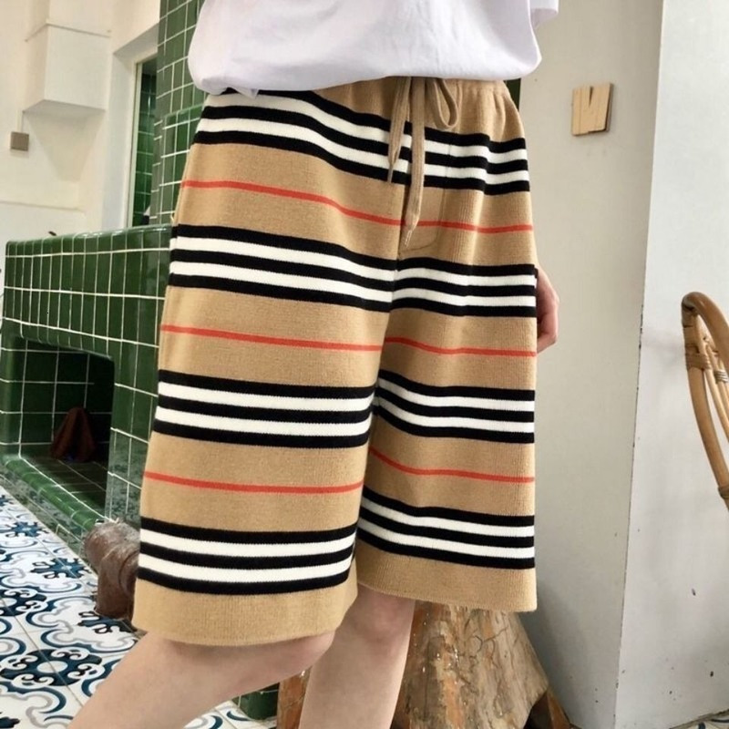 

Women' Shorts Wakamono Summer Knitted Drawstring Straight-leg Pants Loose Striped Five-point Korean Casual Trendyol Luxury 230202, Beige