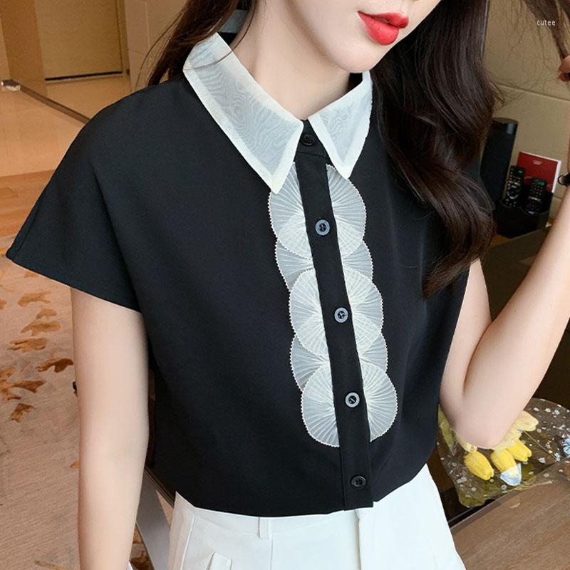 

Women' Blouses Black Short Sleeve Shirt Women' Summer 2023 Chiffon Tops And Fashion Elegant Items Clothes For Women 2687
