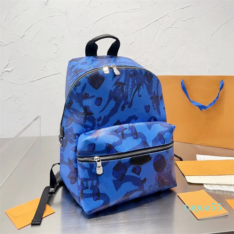 

Backpack Style Designer Men printing Bookbag Monograms Canvas Leather Boys, Blue