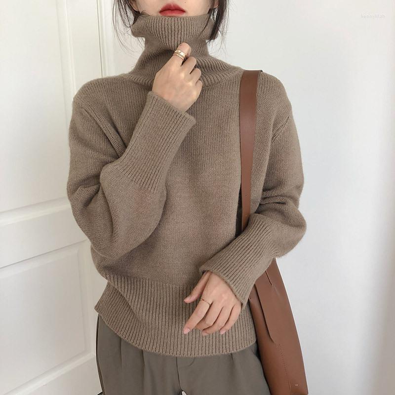 

Women's Sweaters Turtleneck Cashmere Winter Sweater Women 2023 Elegant Thick Warm Female Knitted Pullover Loose Basic Knitwear Jumper, Green