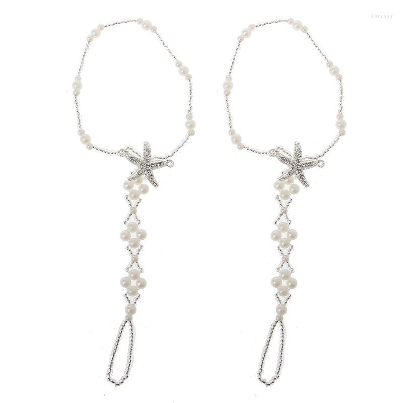 

Anklets 97QE 2Pcs Pearl Ankle Chain Beach Wedding Foot Jewelry Barefoot Sandal Anklet