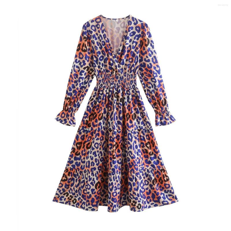 

Casual Dresses Spring And Autumn Women' Dress Leopard Print V-Neck Long Sleeve Fashion Bohemian Waist Office Vacation, Orange