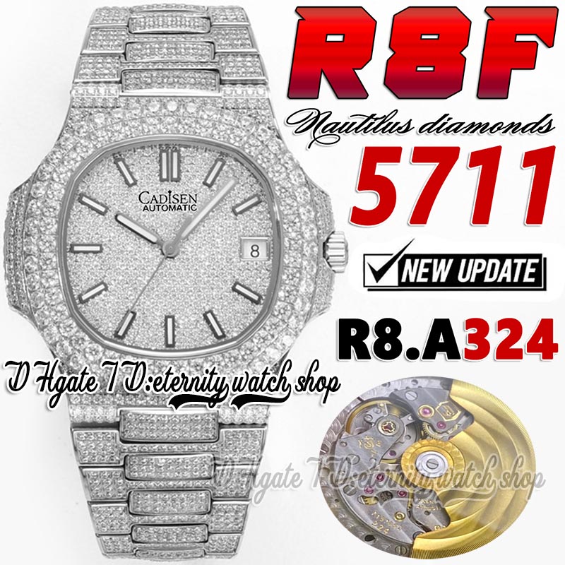 

R8F tw5711 324SC A324 Automatic Mens Watch Paved Diamonds Dial Stick Markers Fully Iced Out Diamond Stainless Steel Bracelet Super Edition eternity Jewelry Watches, Watch waterproof cost
