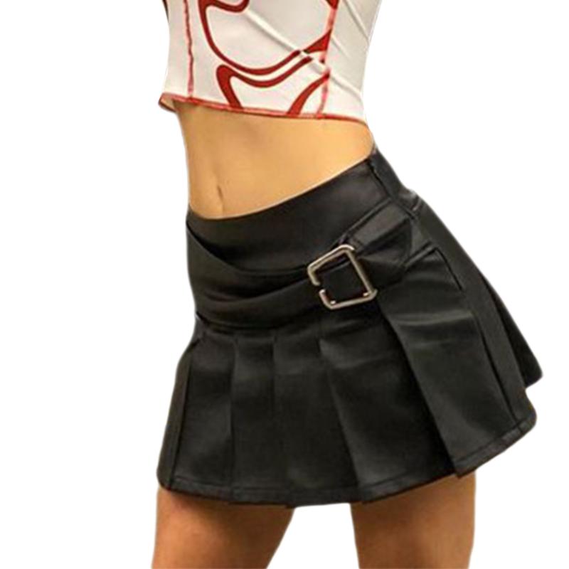 

Skirts Sexy Mini Gothic Grunge Red Black PU Faux Leather Pleated Skirt Punk Style 2000s Aesthetic Y2k Clothes